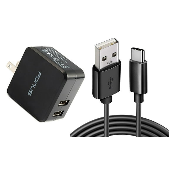 Home Charger for TCL Flip 4 5G - 17W 2-Port USB 3.4A Type-C Cable 6ft Power Adapter