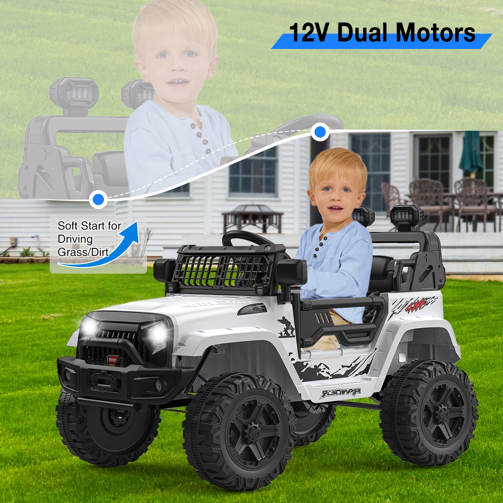 CazToi 12V Kids Ride On Truck Toddlers Battery Powered Electric Vehicle with Remote Control Ride On Toy Car for Boys Girls 3-8