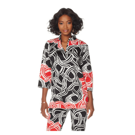 N Natori Twisted Medallion Printed Stretch Cotton Sateen Tunic, Medium