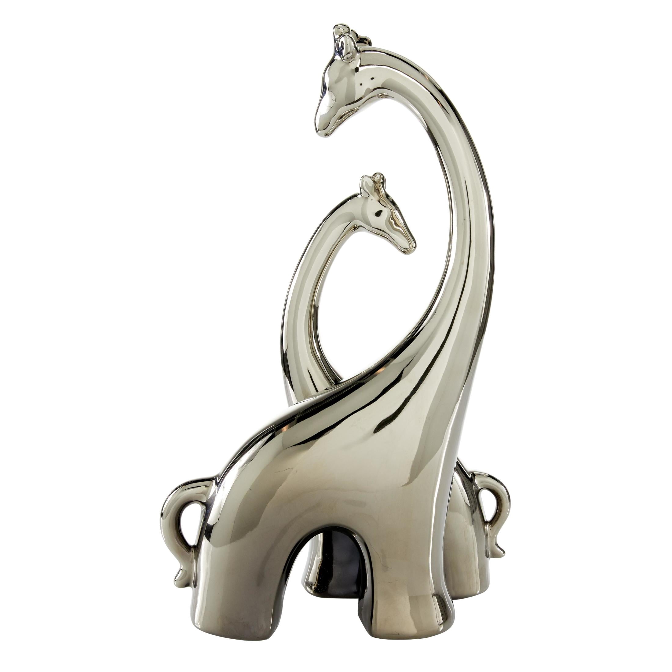 11" x 15" Silver Ceramic Giraffe Sculpture, by DecMode