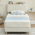 thumbnail image 3 of Forrado tamaño individual cama frames con a estante de libros cabecero: velvet cama de plataforma con heavy - duty steel support legs, fácil montaje, y noise - free design in beige, 3 of 7