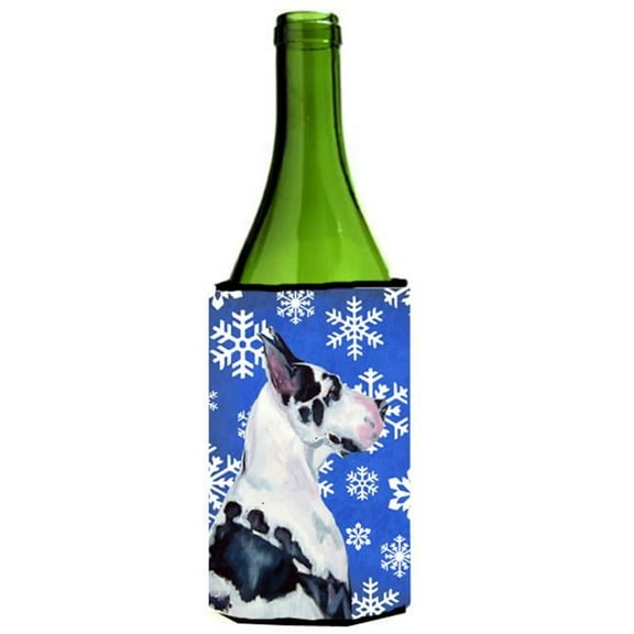 Great Dane Winter Snowflakes Holiday Wine bottle sleeve Hugger - 24 oz.