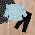 thumbnail image 5 of AUDeals Toddler Girl Clothes Girls Fall Outfits Kids Clothing Winter Long Sleeves Ruffle Hems Top Pant Set, 2 Piece Casual Outfit Set (Blue, 5-6 Years), 5 of 6