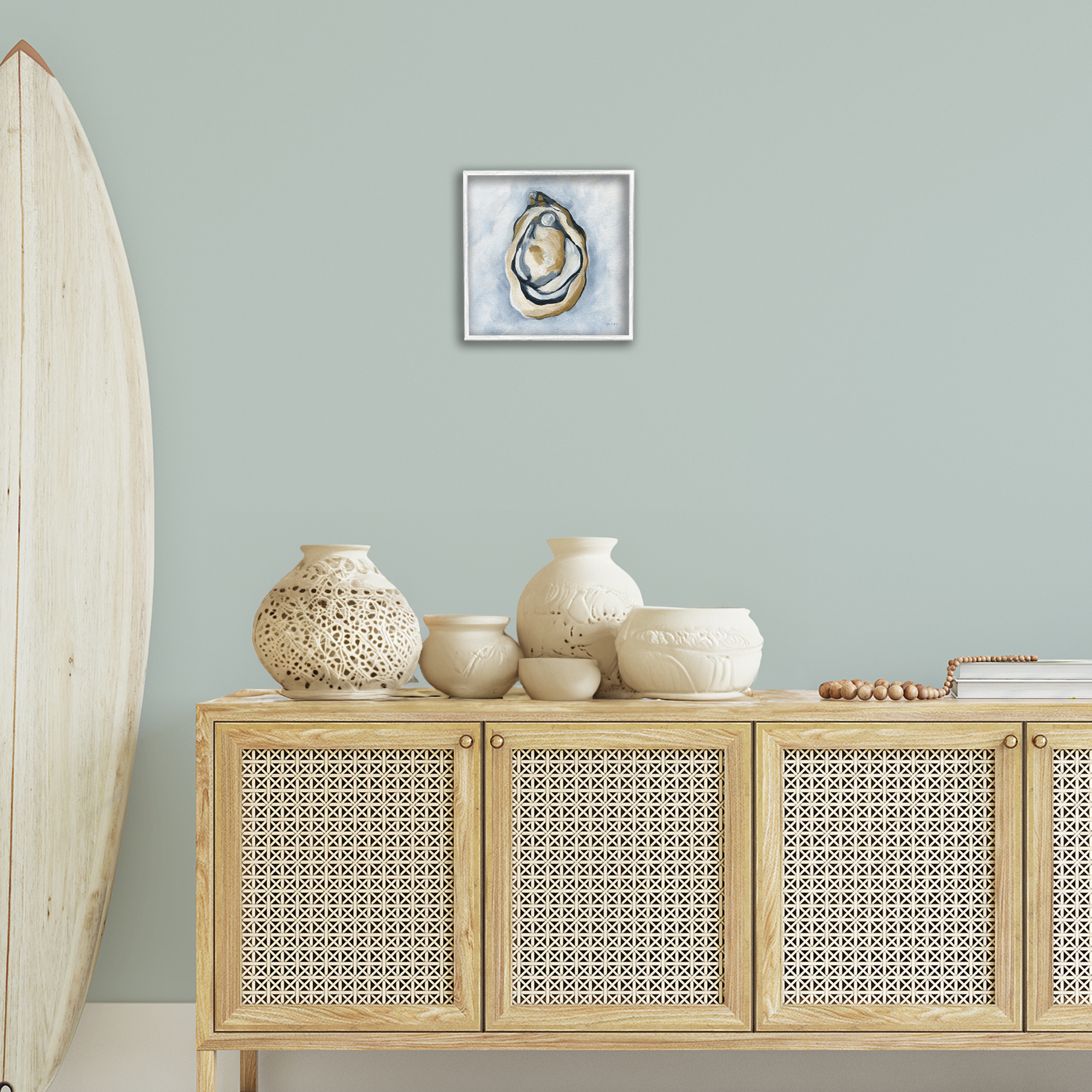Stupell Industries Oyster with Pearl Coastal Painting White Framed Art Print Wall Art, 12 x 12