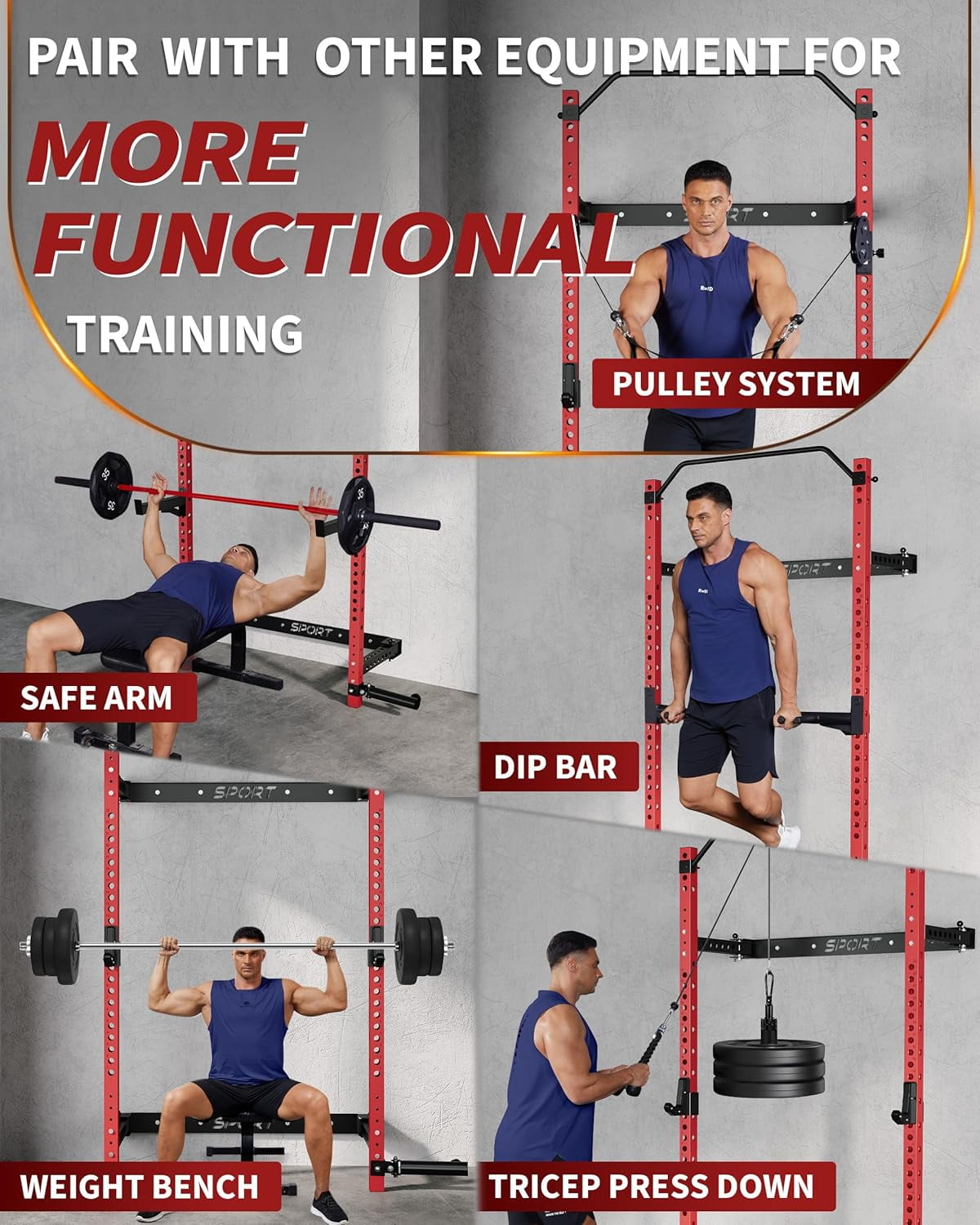 JoanKaren Folding Squat Rack with Barbell Bar,1000lbs Capacity Foldable Wall Mounted Power Racks,Olympic Barbell Included