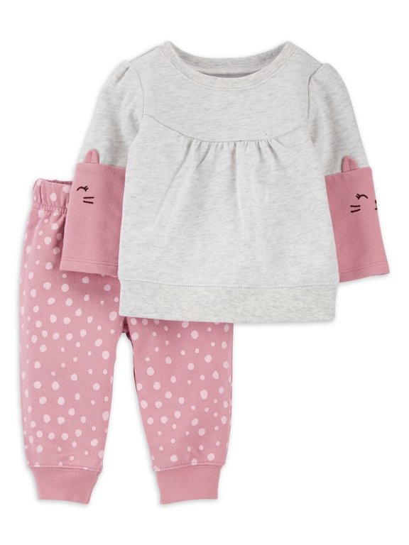 Baby Girls Long Sleeve Kitty Set, 2-Piece, Sizes 0M-24M