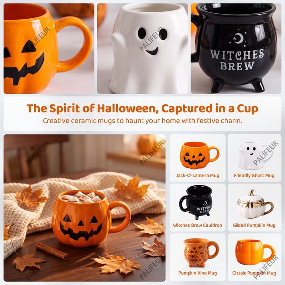 Halloween Gifts Ceramic Mug Pumpkin Coffee Cup Tea Cup Novelty Mug for Adults Teens Home Office by PALIFEUR