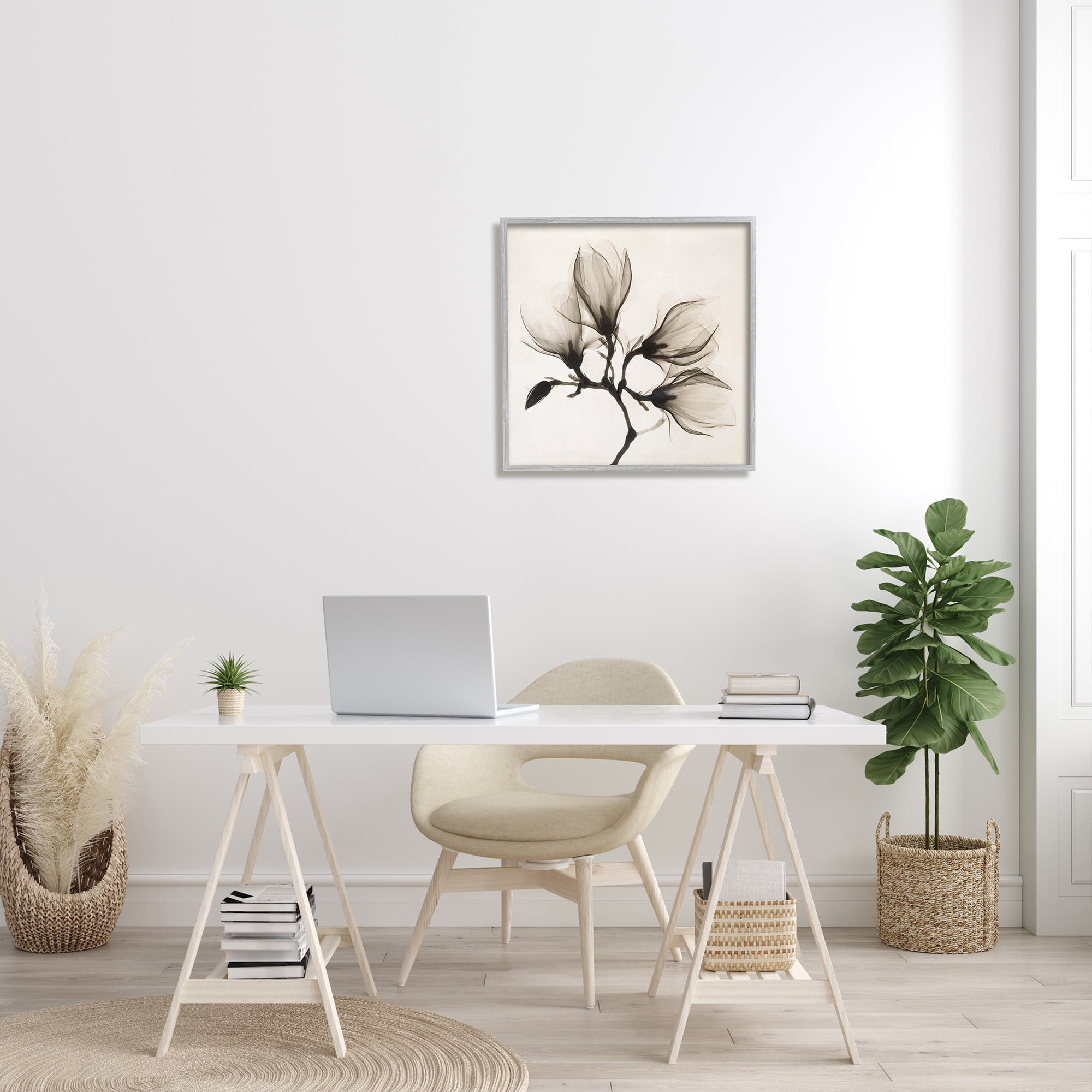 Stupell Industries Sepia Tone Tree Blossom Florals Translucent Flowers Botanical & Floral Photography Gray Framed Art Print Wall Art, 24 x 24