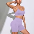 thumbnail image 5 of GILIGEGE Women's Sports Set Gym 2 Piece Yoga Bra Sports High Waist Seamless Shorts for Jogging Gymnastics Training Dance Workout Activewear Cute Stretchy Soft Summer Fall Athletic Workout Set Purple, 5 of 7