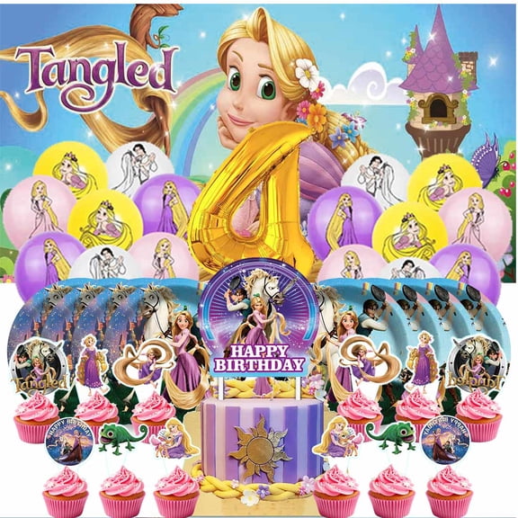Long Hair Princess Balloons Party Supplies 4th Decor Tableware Birthday Cake Topper Decorations Banner Backdrop