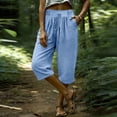 thumbnail image 6 of KIHOUT Women Summer High Waisted Wide Leg Capri Pants Solid Color Drawstring Elastic Waist Casual Cropped Trousers with Pockets Loose Fit Beach Pants, 6 of 9