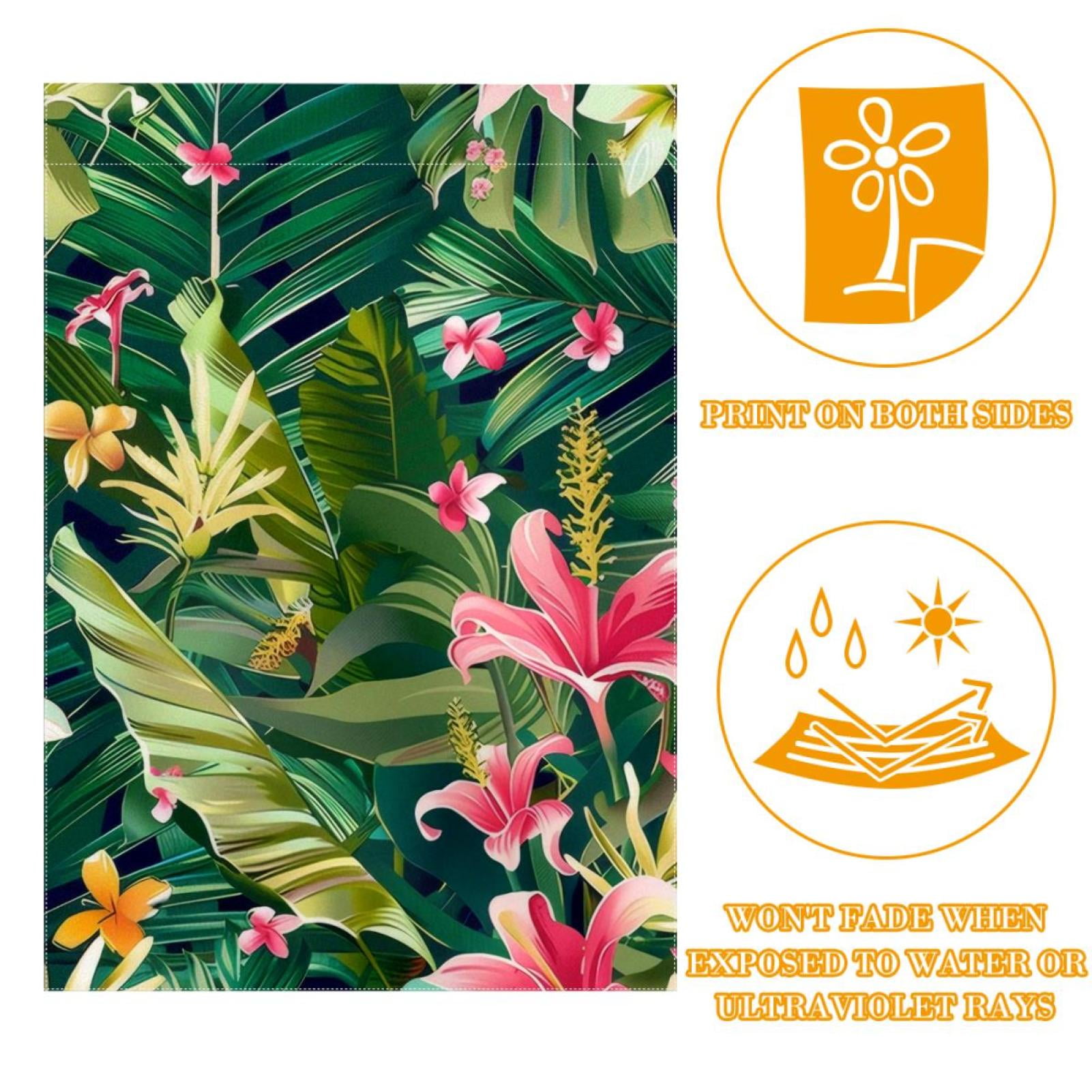 Tropical Floral Pattern Double Sided Garden Flag Decorative Weather Resistant Yard Flag, Large DIY Vertical Flag for Farmhouse Patio Lawn, 28x40 Inch