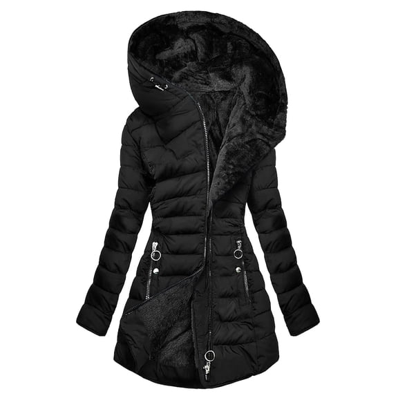 ZHOGXU Women Hooded Coat With Pocket Long Sleeve Solid Color Zipper Plush Comfortable Fashion Warm Jacket Top For Attumn Winter Daily Wear Black Xxxl