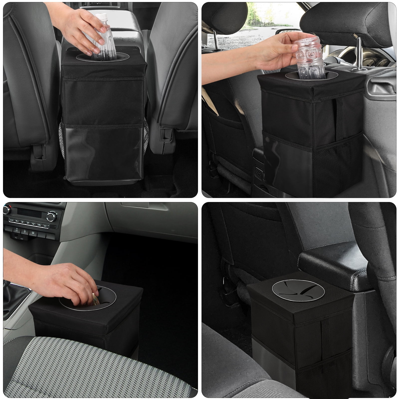 2.6 gal Car Trash Can with Lid Car Trash Bag Hanging with Storage Pockets Collapsible and Portable Car Garbage Bin 