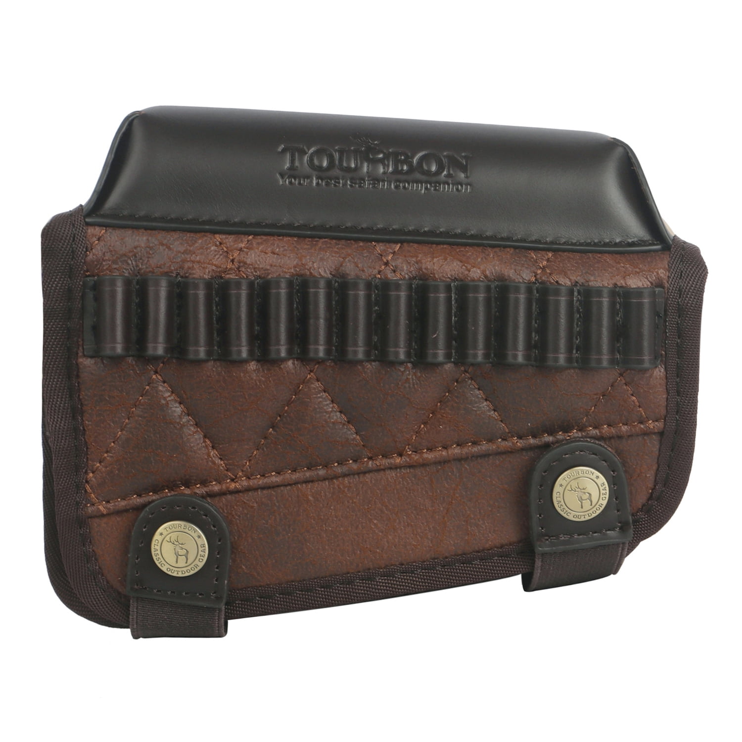 TOURBON PU Leather Recoil Pad Buttstock Cover with .22LR Shell Loops- Right Handed Brown