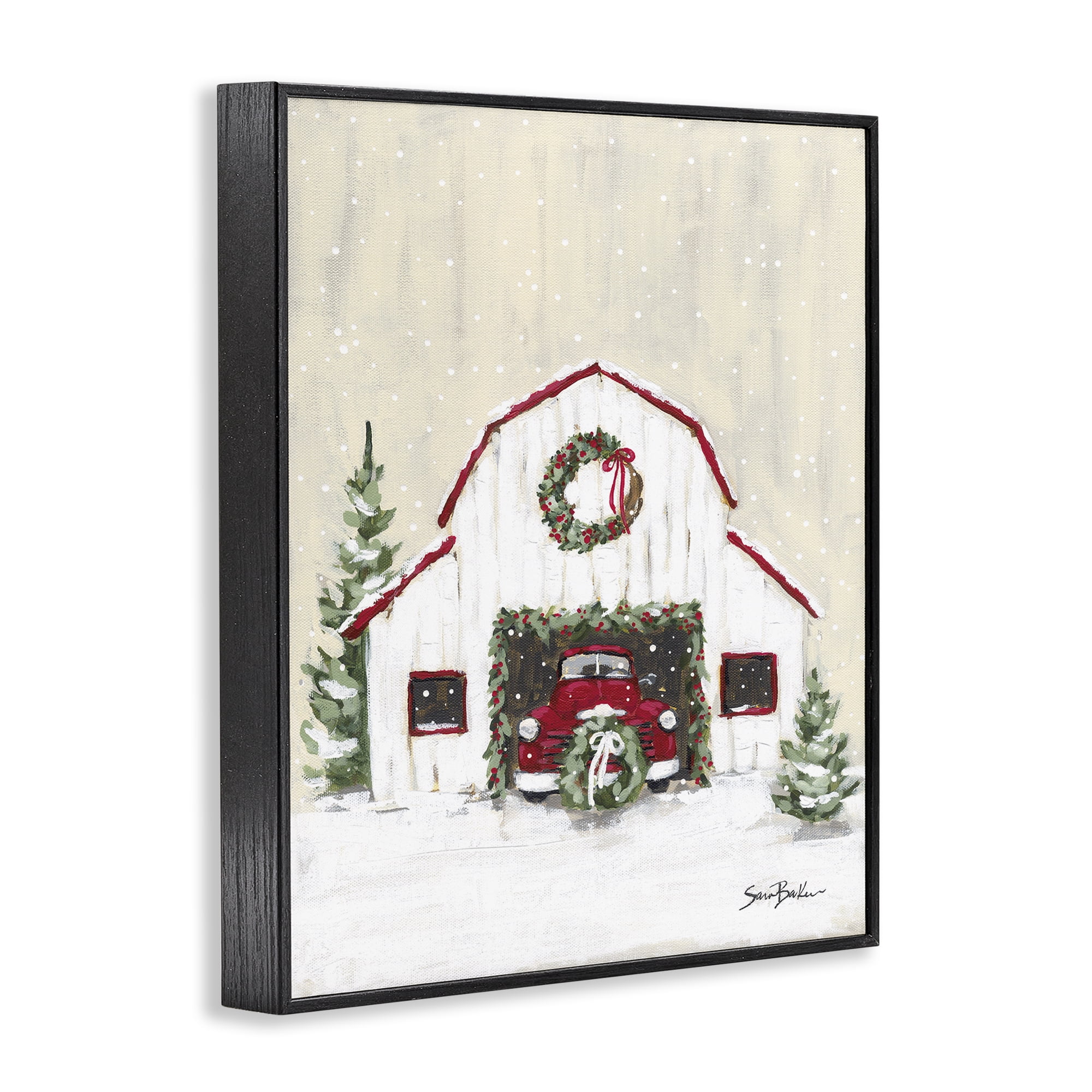 Stupell Industries Seasonal Garlands Barn Holiday Painting Black Framed Art Prints Wall Art, 11 x 14