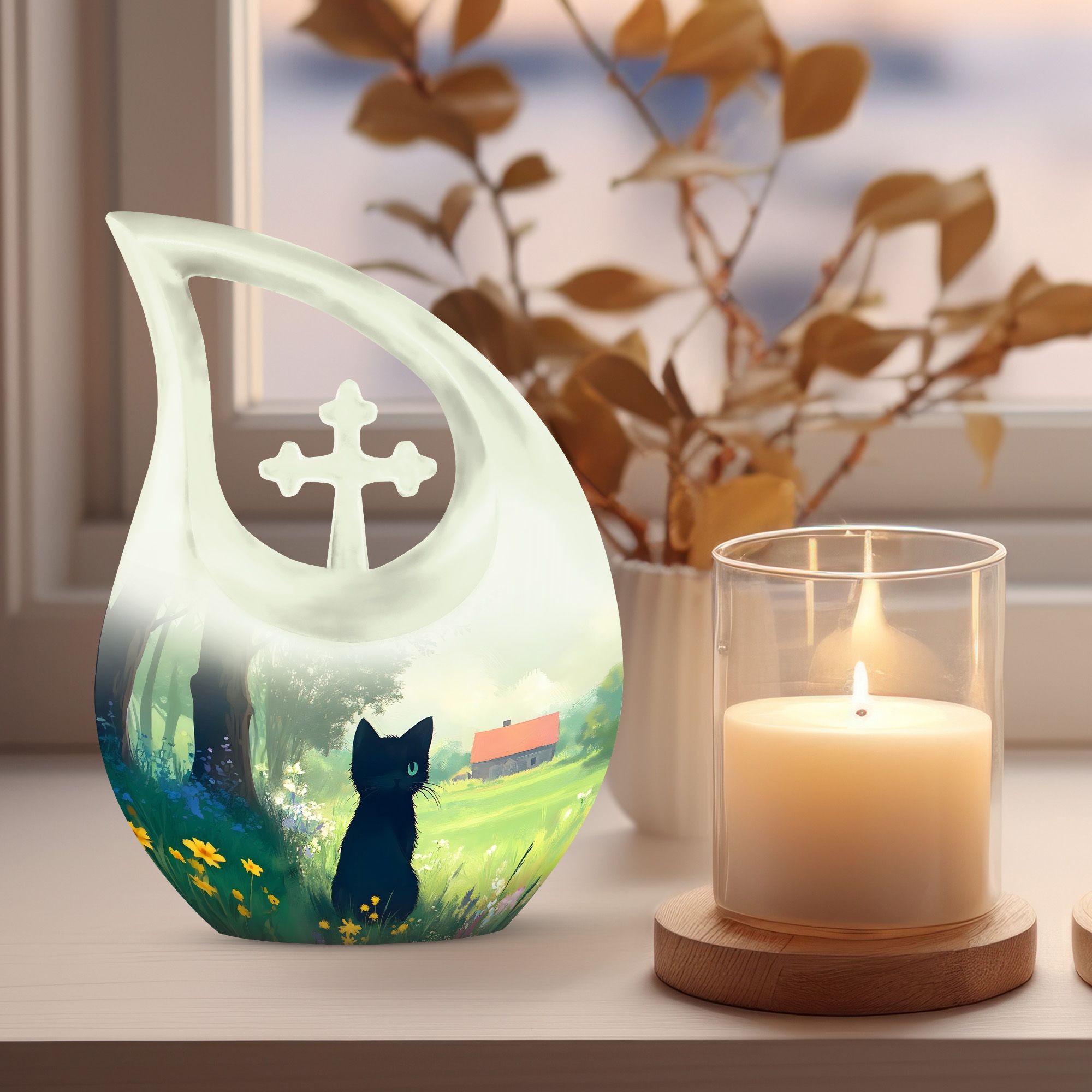 MUKTIVE Cat Urn - Tear Drop Urns for Human Ashes - 10 Inch Pet Memorial Cremation Urn - Urns for Adult Male & Female - Large Box