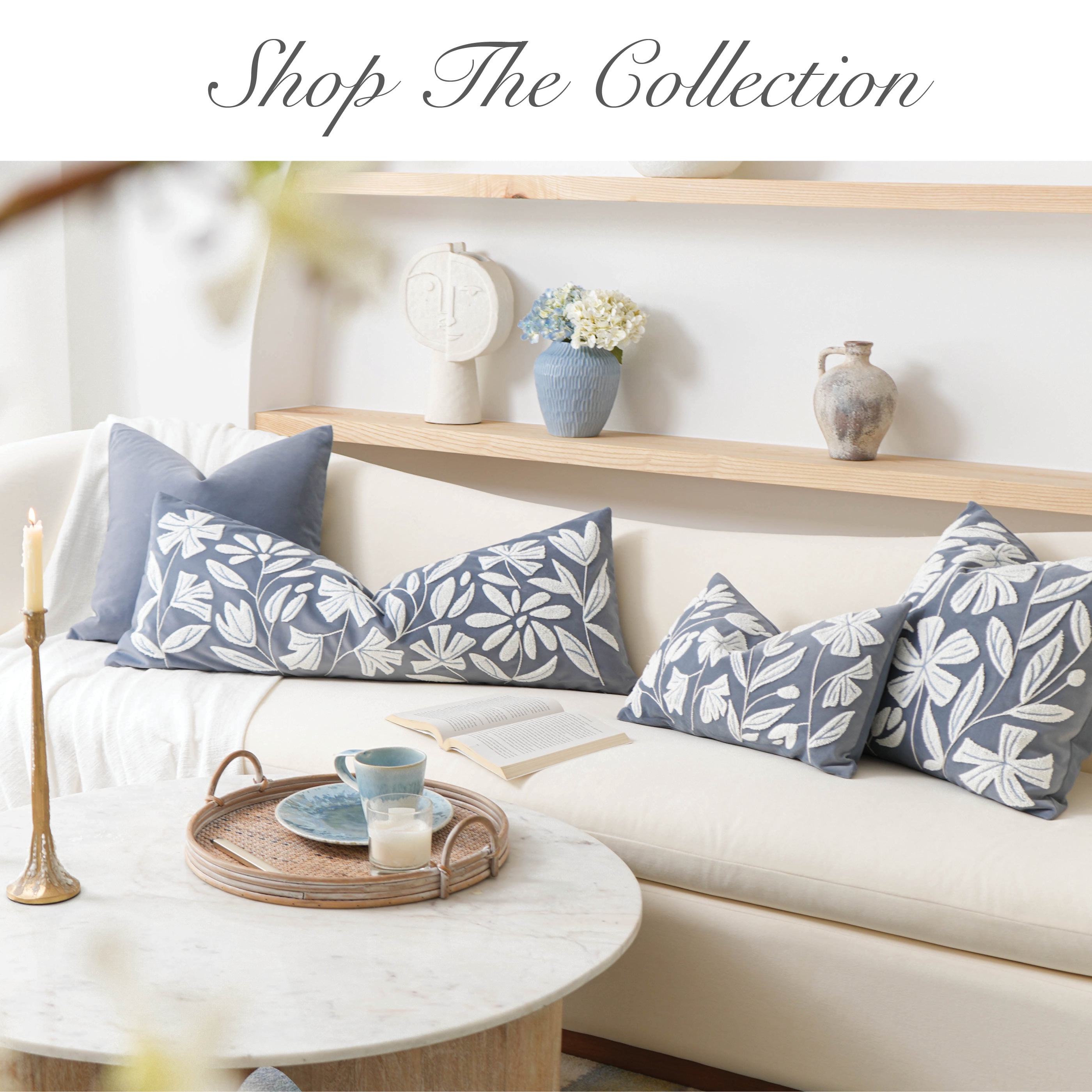 BlissBlush Blue Velvet Decorative Lumbar Pillow Cover 14x36, Soft Long Body Pillow for Bed, Accent Lumbar Throw Pillow for Bedroom, Modern Farmhouse Textured Pillowcase