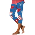 thumbnail image 3 of lcziwo Ladies High Waisted Yoga Leggings Independence Day Patriotic Flag Printed Capri Pants 4th of July Outfits Blue L, 3 of 6