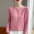 thumbnail image 2 of VISALY Cropped Cardigan Long Sleeve Cardigan Cable Knit Cardigan Crochet Sweaters for Women Button Down Cardigans Boyfriend Cardigans Pink L, 2 of 4