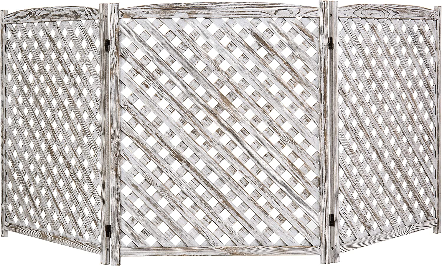 MyGift Garden Lattice Privacy Screen White Washed Wood Trellis Folding Fence Enclosure, 3-Panel Enclosure for Climbing Plants - image 1 of 5