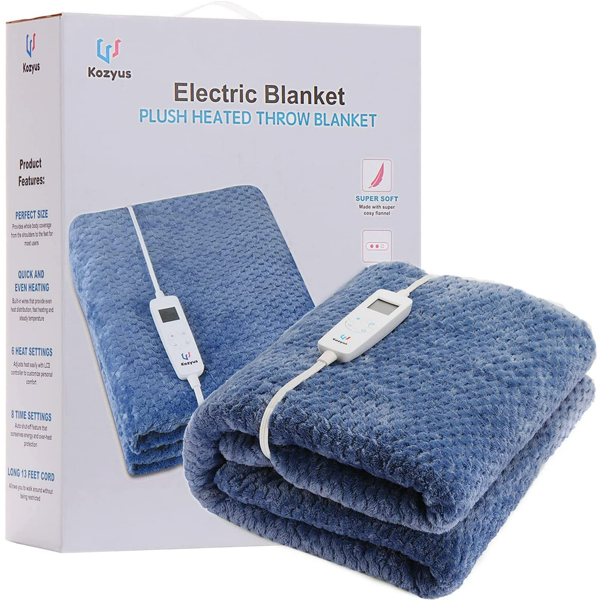 Kozyus Electric Heated Blanket Throw Full Body Size Fast Heating 6 Heating Levels and Extra Long 13 Foot Power Cord Walmart