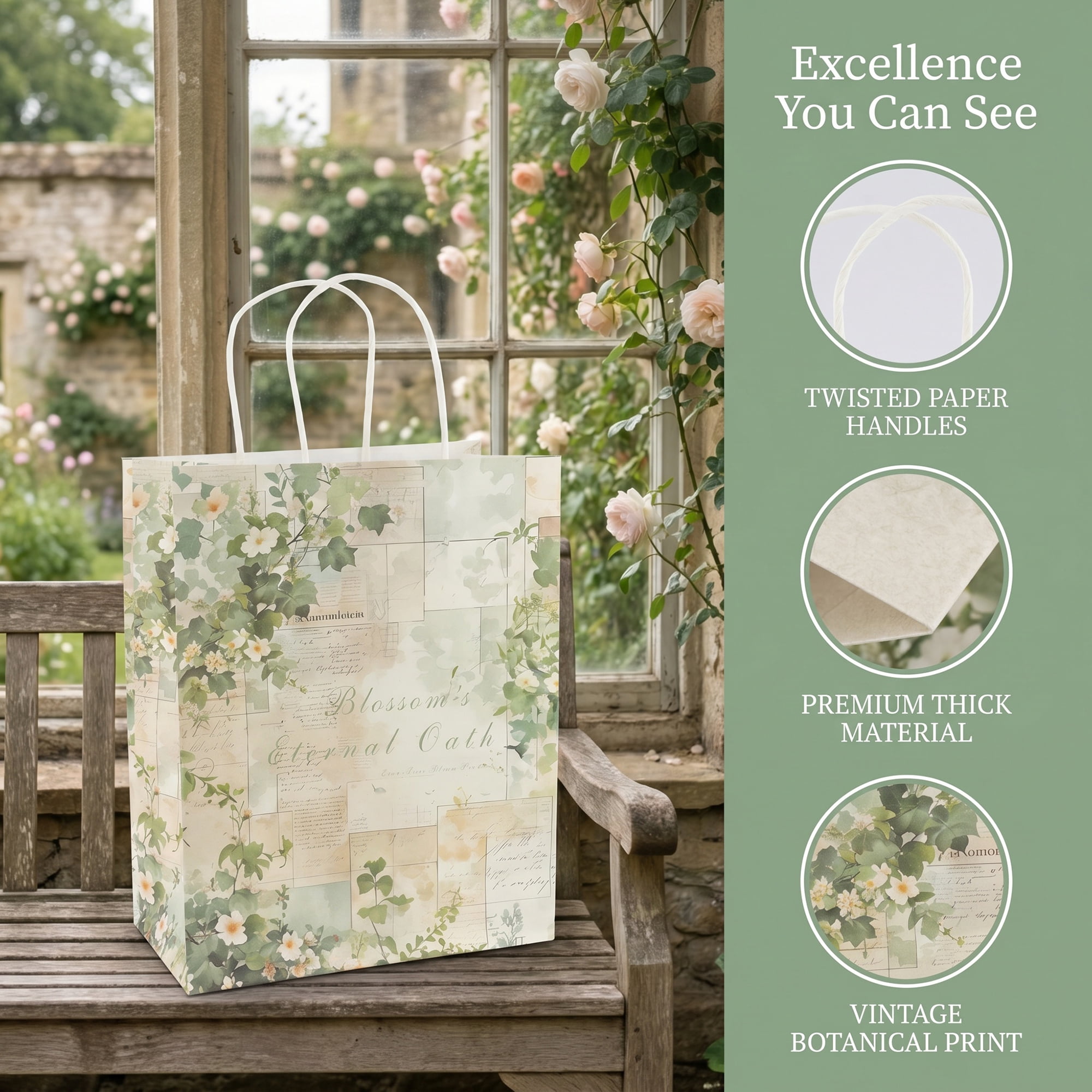 Unique Bargains 6Pcs Thick Paper Gift Bags with Handles Gardenia 8.3" x 4.3" x 10.6"