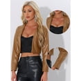 thumbnail image 2 of DARING DIVA Women's Long Sleeve Short Moto Biker Cropped PU Jackets M Brown, 2 of 6