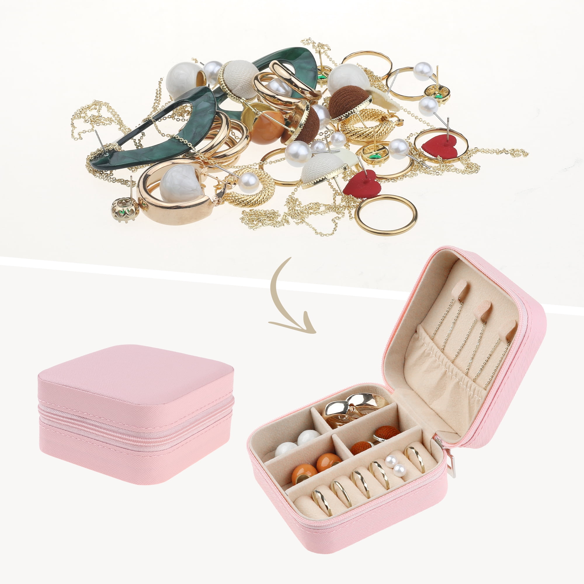 Travel Jewelry Box Mini Portable PU Leather Organizer for Women and Girls Gifts Pink