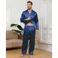 thumbnail image 3 of Mens Silk Pajamas Set Long Sleeve Satin Pajamas Set for Men 2 Piece Mens Button Down Pajamas Set with Long Pants Mens Silk Loungewear Sets with Pockets, S-XXL, 3 of 13