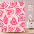 thumbnail image 3 of Pink Heart Shower Curtain Valentines Romantic Love Heart Cute Bathroom Accessories, Chic Retro 70s Heart Design Happy Valentines Bathroom Decor Set with Hooks 72X72IN, 3 of 6