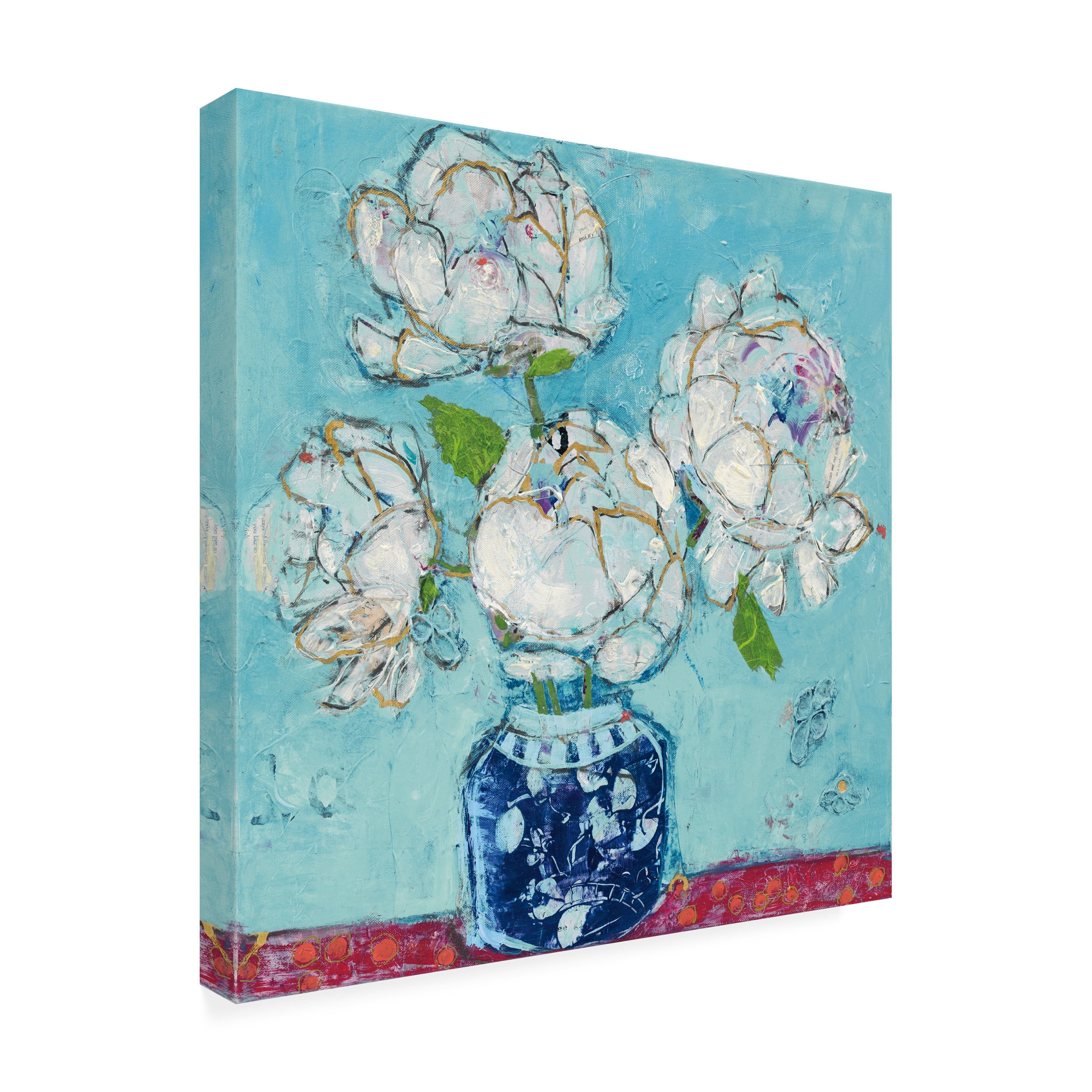 Kellie Day 'Vase of Peonies Aqua' Canvas Art