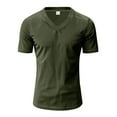 thumbnail image 3 of YLSDY Men's Muscle T Shirts Stretch Short Sleeve V Neck Bodybuilding Workout Tee Shirts Ribbed Knit Shirt Lightweight Comfy Tops Army Green XL, 3 of 7