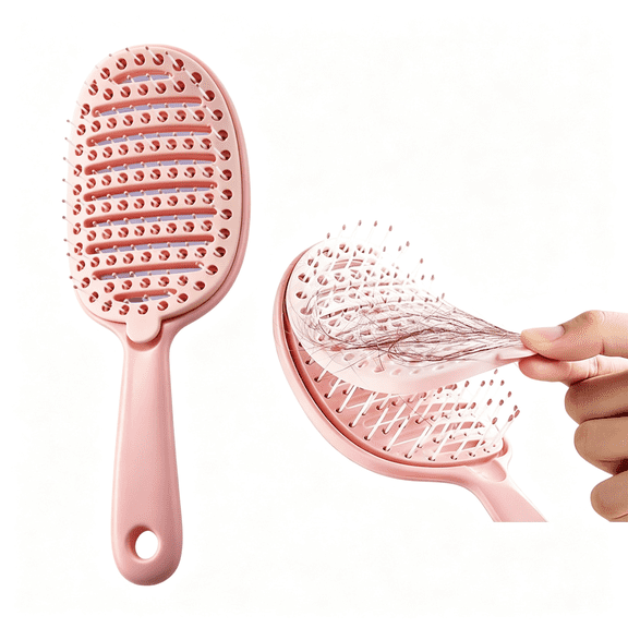 ACDANC Self Cleaning Hair Brush, Easy to Clean, Curved Vented Detangler Brush for Faster Blow Drying for Women Men Kids, Wet & Dry Hair, Curved Vented Self Cleaning Hair Brush (Pink)