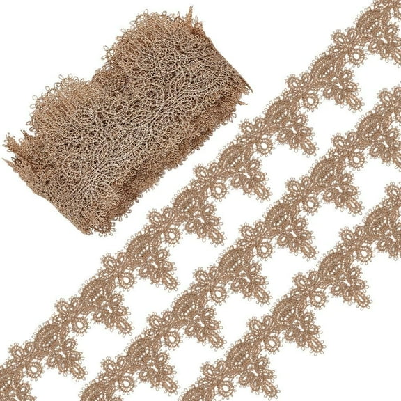 5 Yards Gold Lace Trim Gold Floral Embroidered Applique Lace Fabric Tan Trim for DIY Sewing Cakes Home Decor Craft Costumes Wedding Bridal Dress (2.68 inch Wide) DIY