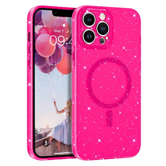 DUEDUE Magnetic iPhone 13 Pro Max Case 6.7", Compatible with Mag Safe, Glitter Sparkle Shockproof Case for iPhone 13 Pro Max, Pink