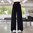 thumbnail image 4 of CPNG Girls Casual Pants Elastic High Waist Straight Wide Leg Pants with Frayed Edge Lightweight Breathable Streetwear Pants, 4 of 7