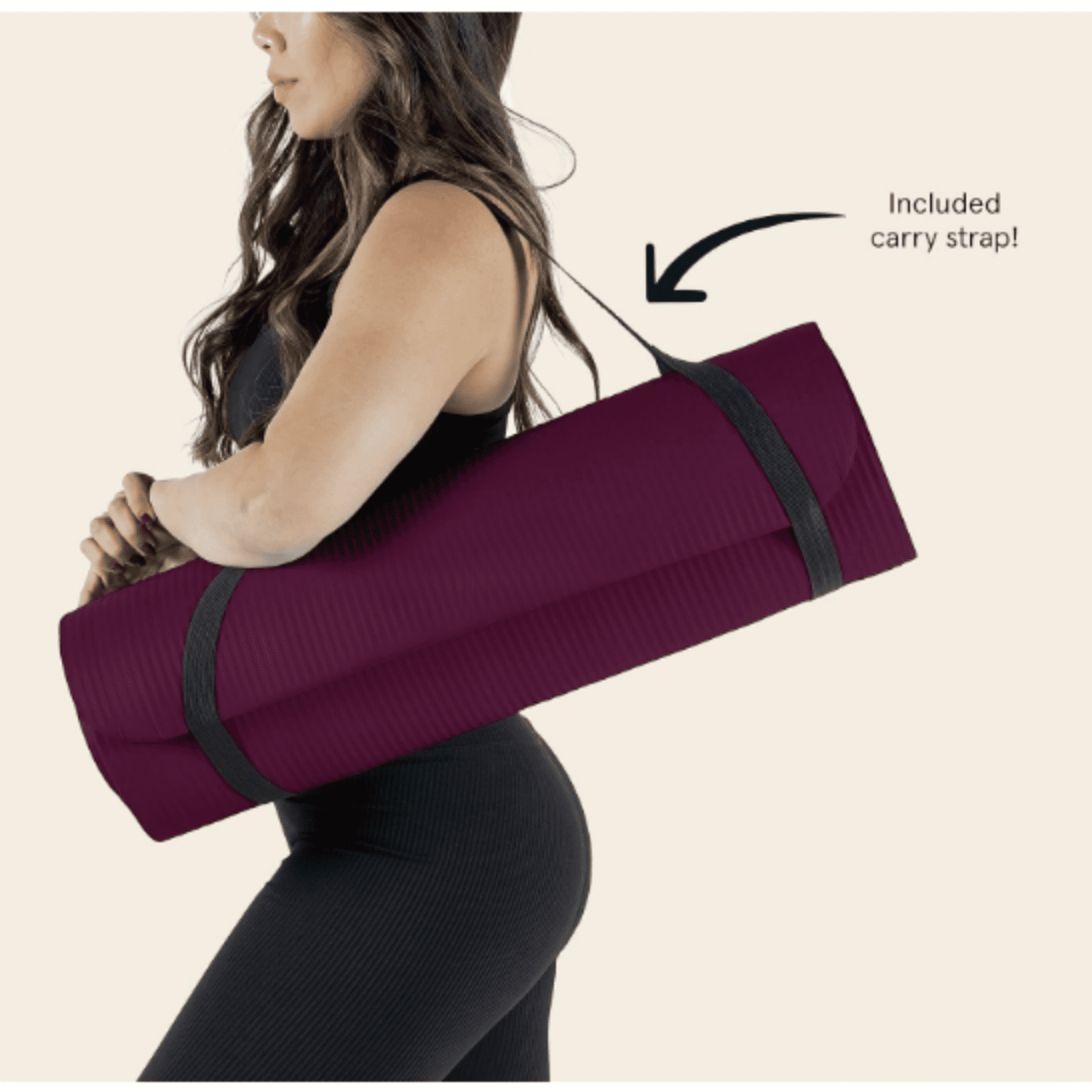 Yoga Mat 1" Thick With Nylon Strap For Men & Women - Non Slip Exercise Mat For Home Yoga, Pilates, Stretching, Floor & Fitness Workouts
