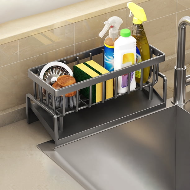 Portaesponjas compacto de plástico Lisbinx | Organizador para fregadero de cocina y baño | Diseños de drenaje para secado | Blanco/Negro/Gris | 23 x 10,8 x 9,4 cm