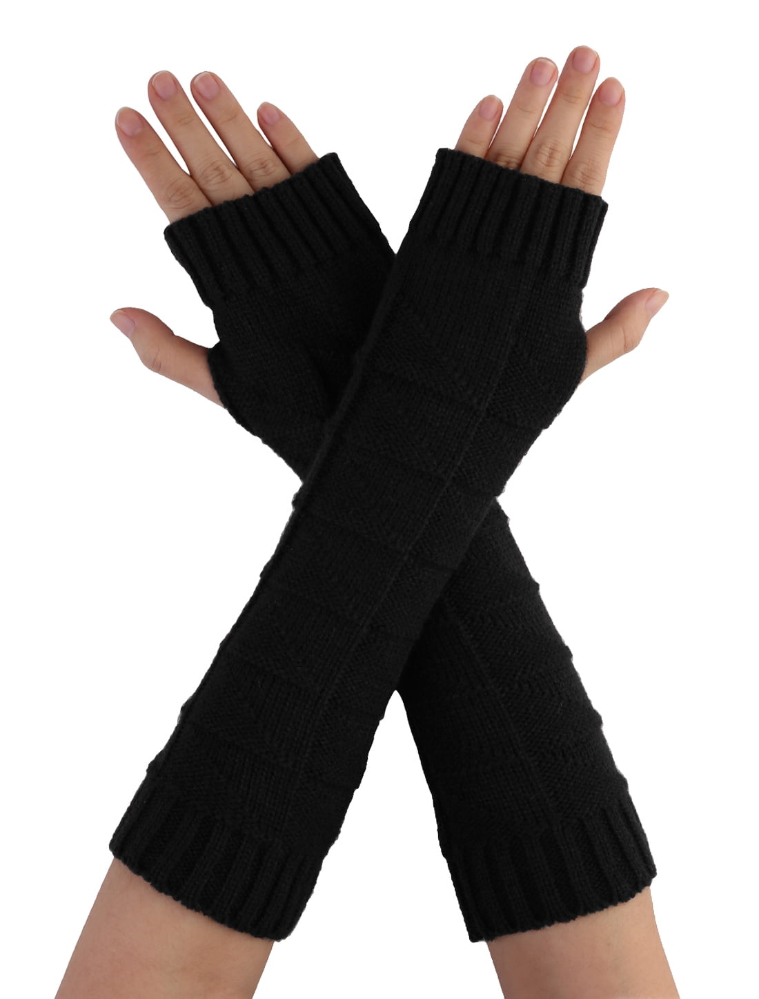 Flammi Womens 2 Pairs Cable Knit Arm Warmers Fingerless Gloves Thumb Hole Gloves Mittens 