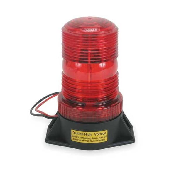 Warning Light, Red, Strobe Tube, 12 to 80V DC, 72 FPM, 3 3/4 in Dia., Surface