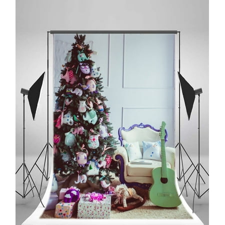 Image of MOHome Christmas Backdrop 5x7ft Photography Background Xmas Tree Decoration Gifts Guitar Sofa Carpet Wooden Wall Festival Celebration Children Baby Kids Portraits Photos Video Studio Props