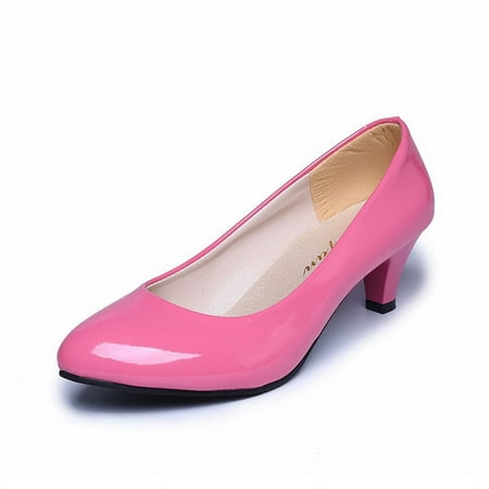 

Womens Classic Low Chunky Heels Closed Toe Round Block Pumps Shoes Comfortable Solid Color Slip On Leather Work Wedding Party