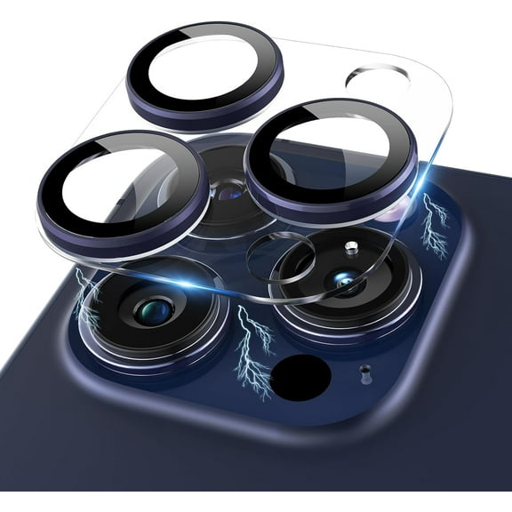 for iPhone 15 Pro/iPhone 15 Pro Max Camera Lens Protector, Clear Acrylic Plus Aluminium Alloy Ring 9H Tempered Glass Screen Camera Cover for iPhone 15 Pro Max/iPhone 15 Pro, Blue