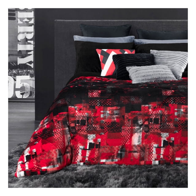 Edredón Premium Estampado Reverso Borrega King Size Jumbo Esquimal (Vertigo, 265x240cm)