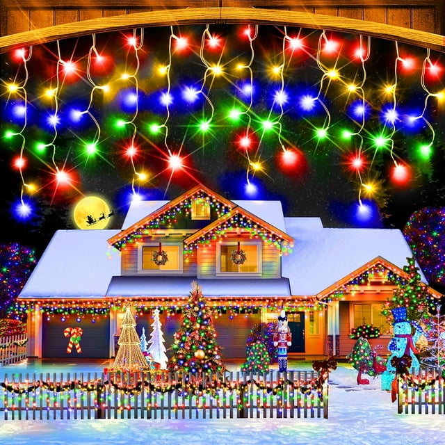 KNONEW 164FT 1600 LED Christmas Icicle Lights Outdoor Decoration with 320 Drops Timer 8 Modes Hanging String Lights Plug in Waterproof Indoor Decor for Holiday Wedding Party Window(Multicolor)