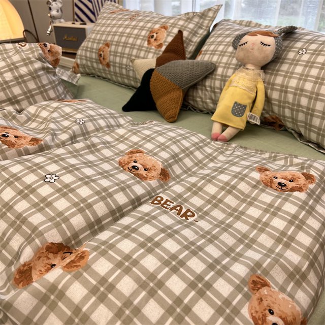 Korean Ins Black Flower Bedding Set Girl Orange Princess Style Sheet Cover Trellis Polyester Soft Bedclothes For Gitls Gift