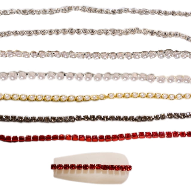Cadenas de diamantes para uñas, suministros para decoración de uñas, 7 tiras de cadenas metálicas con purpurina, diseño brillante, accesorios de decoración de joyas para uñas, dijes 3D para uñas,