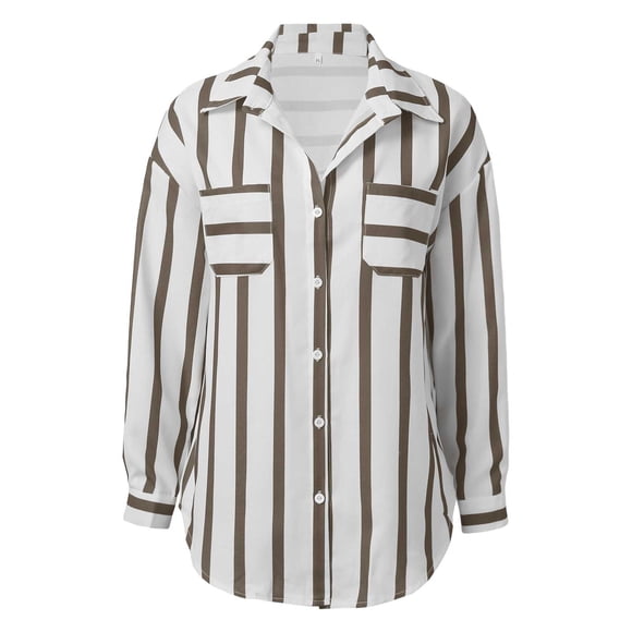 ZHUASHUM sweatshirt for women Fashion Mid Length Vertical Striped Multi Color Shirt Coat Casual Loose Top,L Khaki