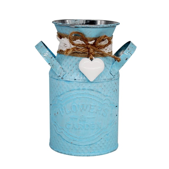 Vintage Metal Galvanized Flower Vase - Farmhouse French Bucket - Table Centerpiece Rustic Home Decor for Fresh and Dried Floral Arrangements for Home and Weddings